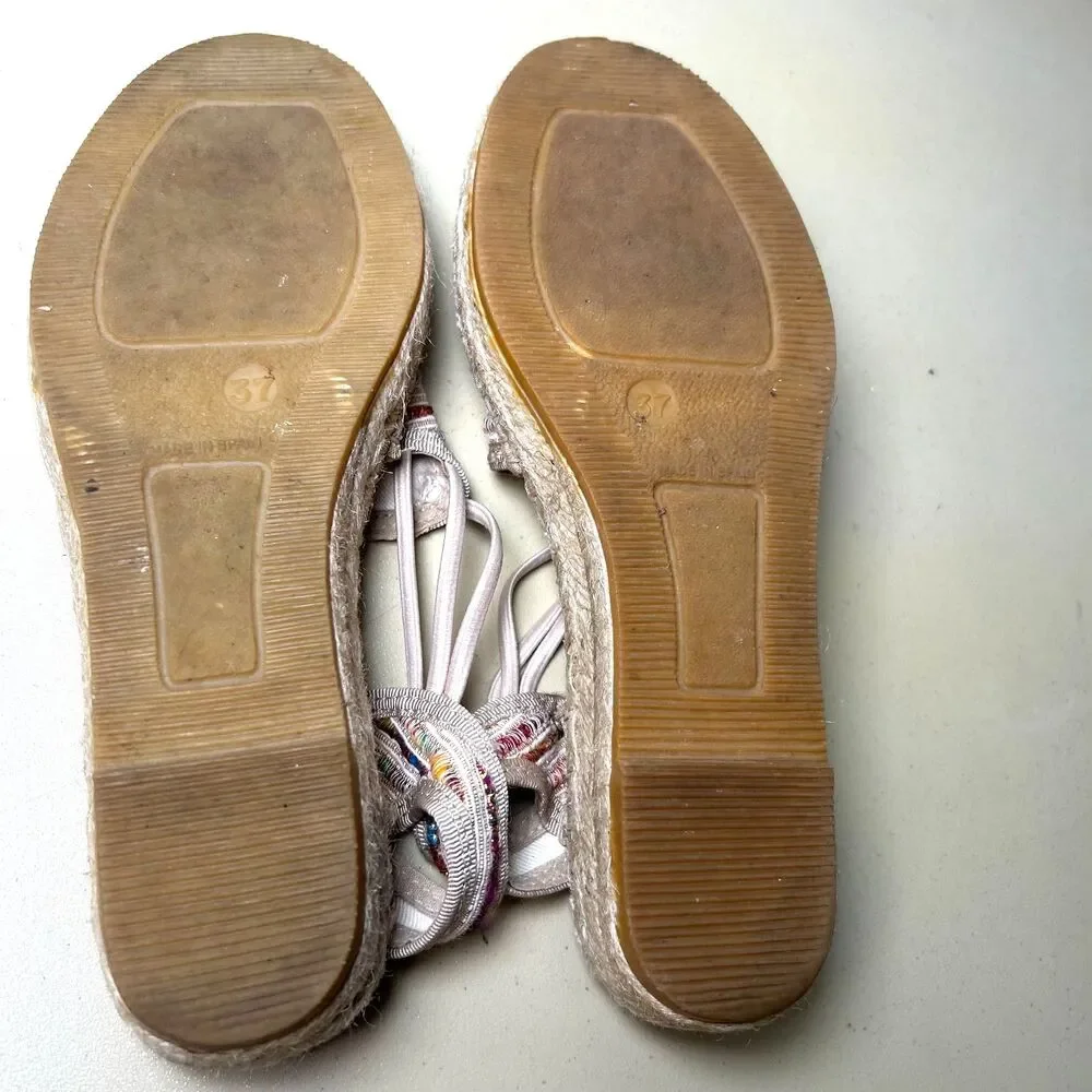 Toni Pons Noa women's rainbow woven espadrille wedge sandals Size 37